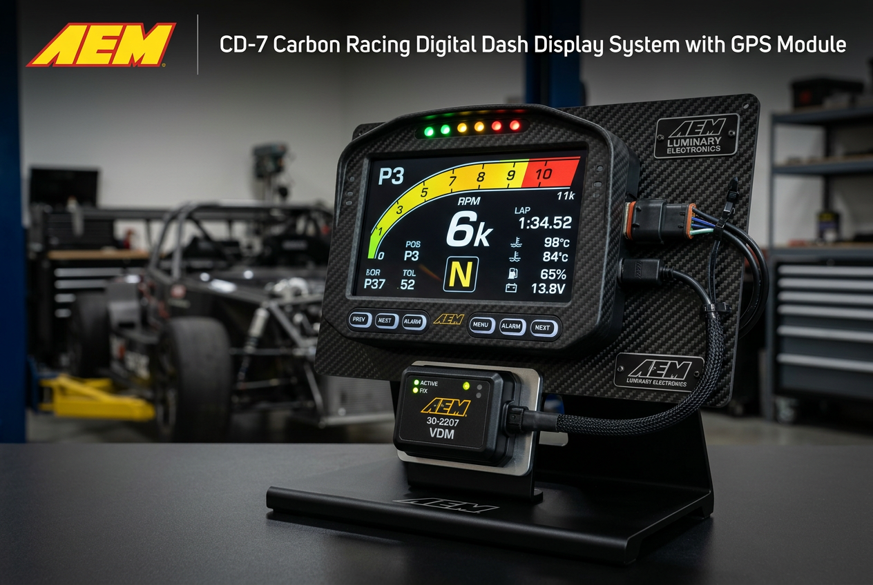 AEM CD-7 Carbon Case Fully Programable Digital Flat Racing Dash Display with Built in GPS Module