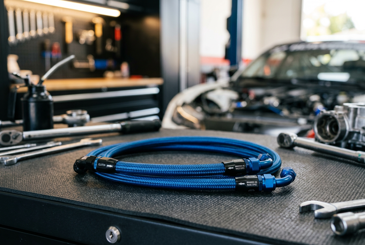 GTO and 3000GT Replacement Clutch Damper System Stainless Steel Braided Clutch Hose Black